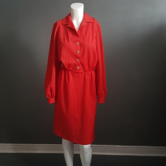 💃Vintage Red Striped Shirt Dress💃